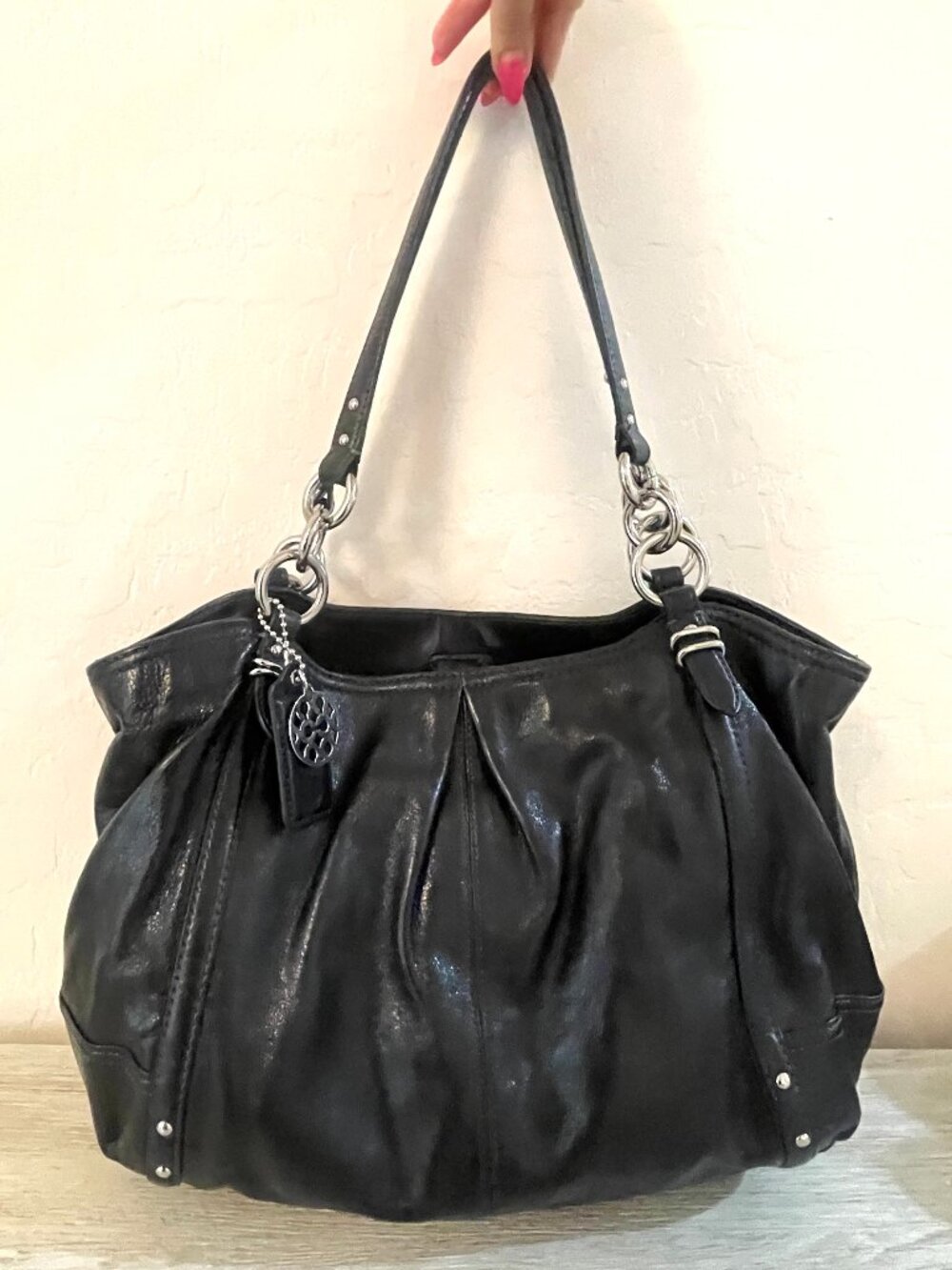 Coach Alexandra Shoulder Bag Tote Handbag Black Silver 16244 Large Two Hangtags - Picture 1 of 10